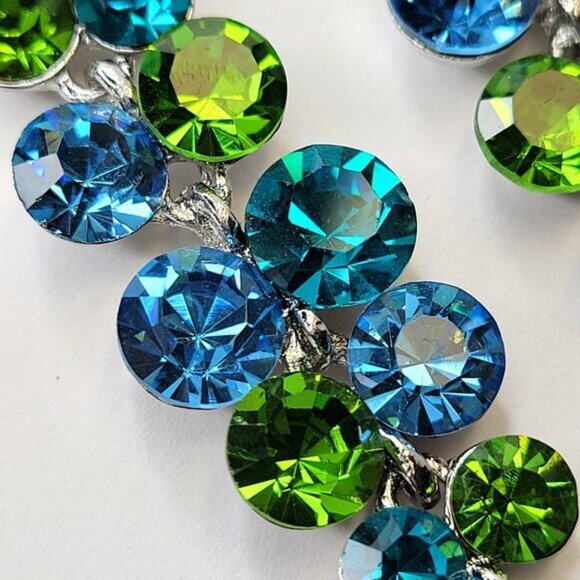 Aqua Green Blue Crystal Drop Earrings Long Dangling Crystal Earrings - Picture 2 of 6